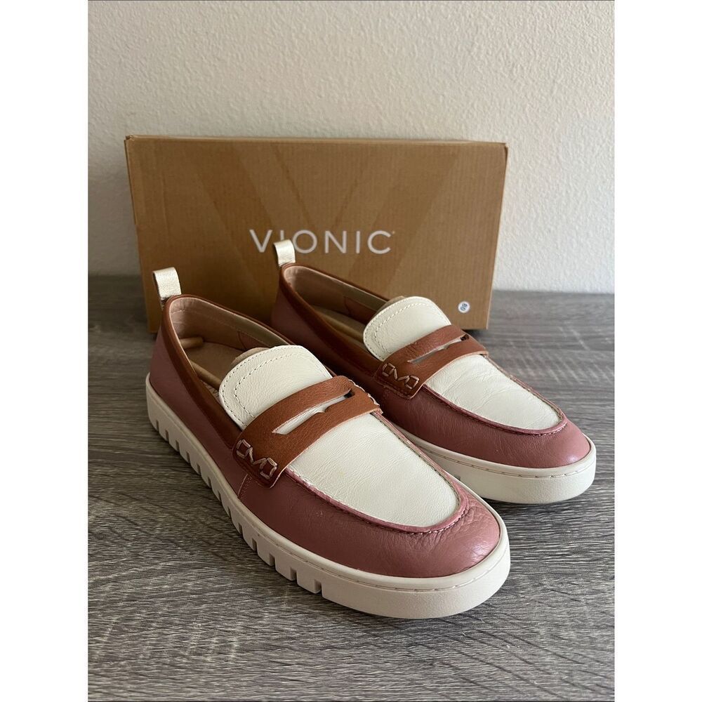 Vionic Colorblock Platform Penny Loafers Pink Cream Comfort Shoes Women’s 8.5W